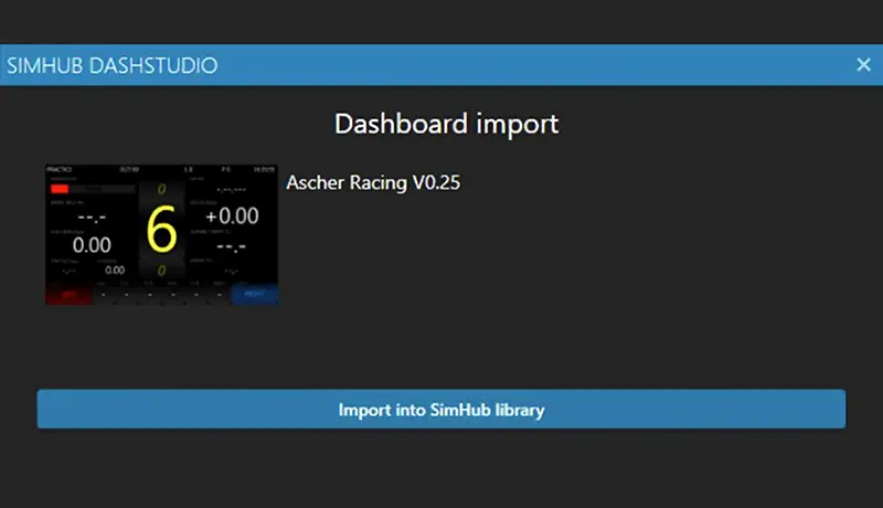 grey computer screen showing ascher racing sim dashboard data import.